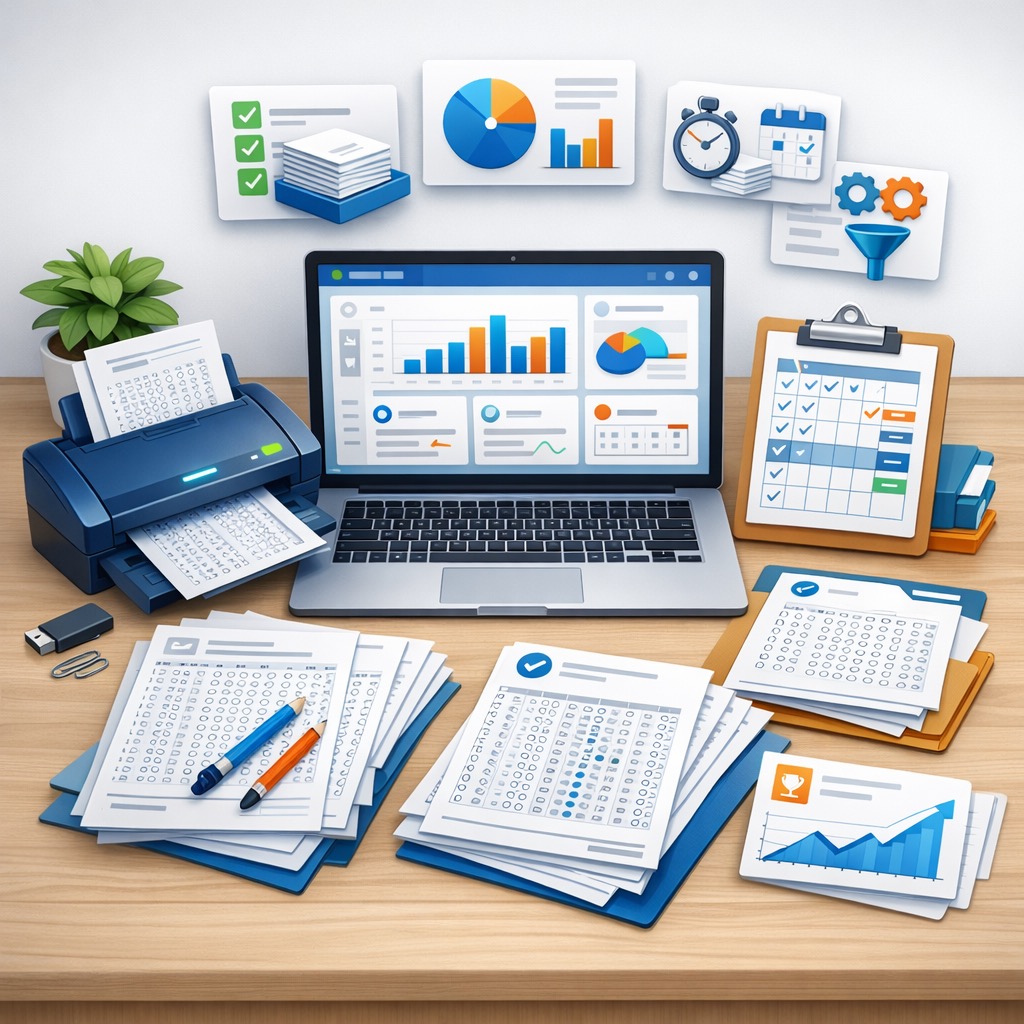 Institutionelle Probetests und optische Auswertung